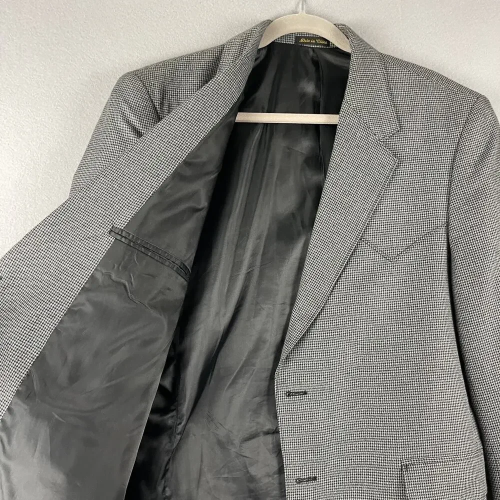 Circle S Houndstooth Western Blazer Sport Coat Mens 44R Gray Elbow Patch‎ Cowboy
